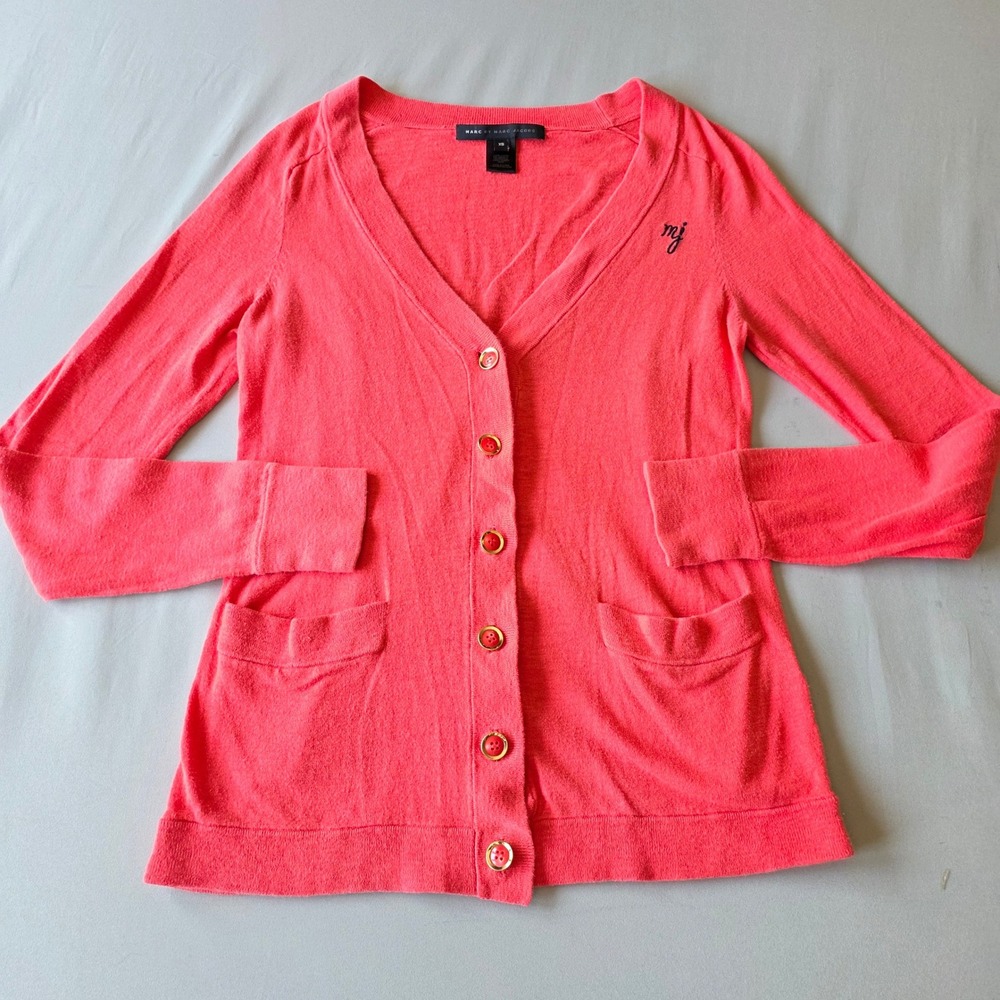 Marc by Marc Jacobs XS Cardigan Sweater Coral Button Up Long Sleeve Knit‎ mj